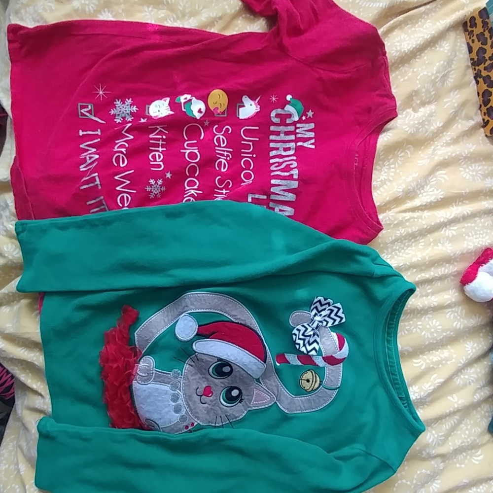 Lot of 2 Girls Long Sleeve Christmas Shirts